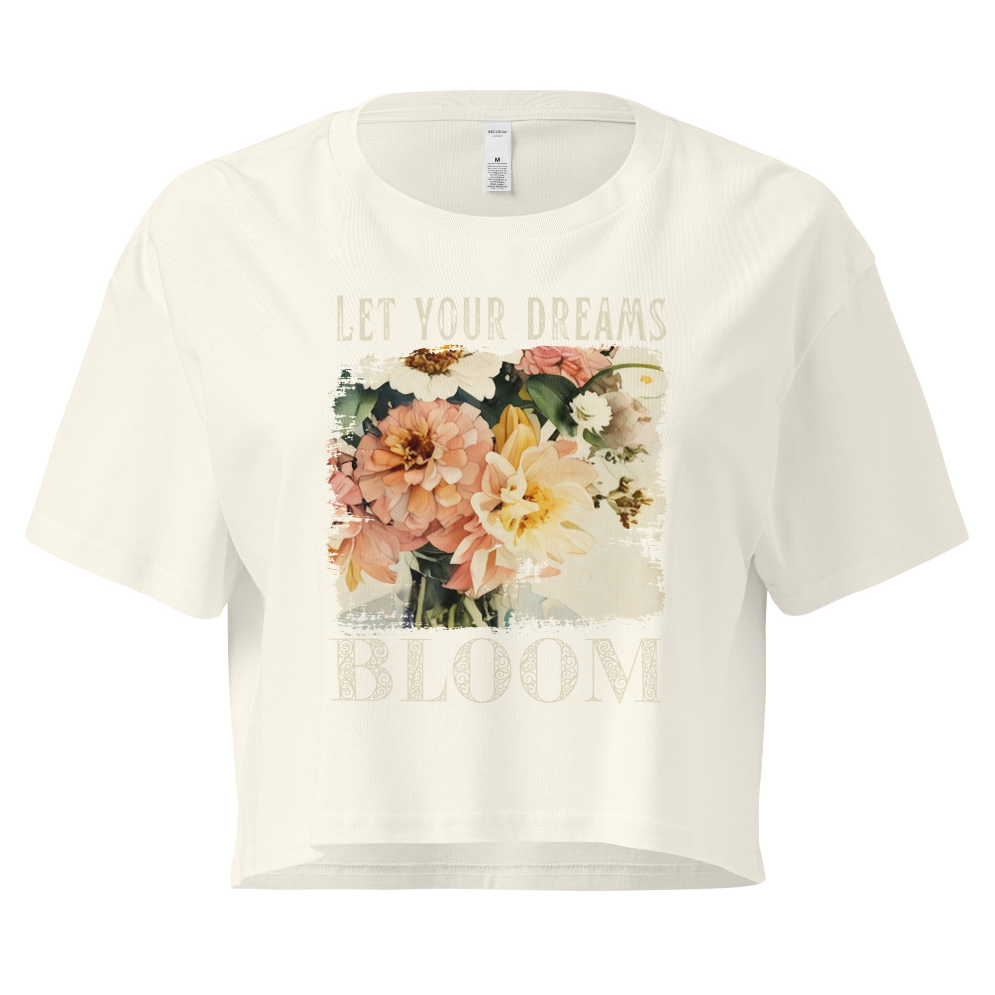 Sunlit Bloom Sunlit Bloom crop tee – Ecru (front view)
