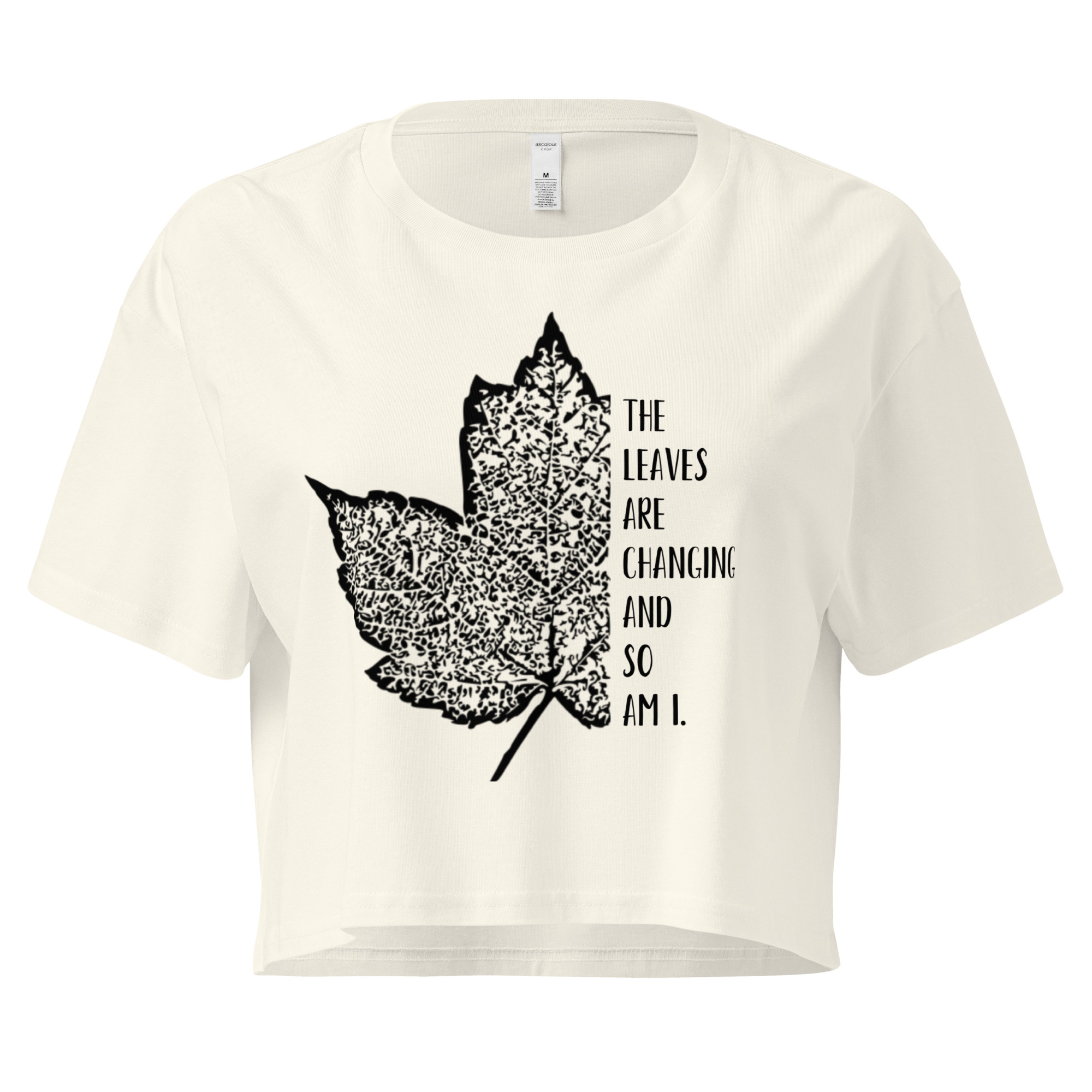 Leaves of Change – Classic Crop Tee – Bone (front view)