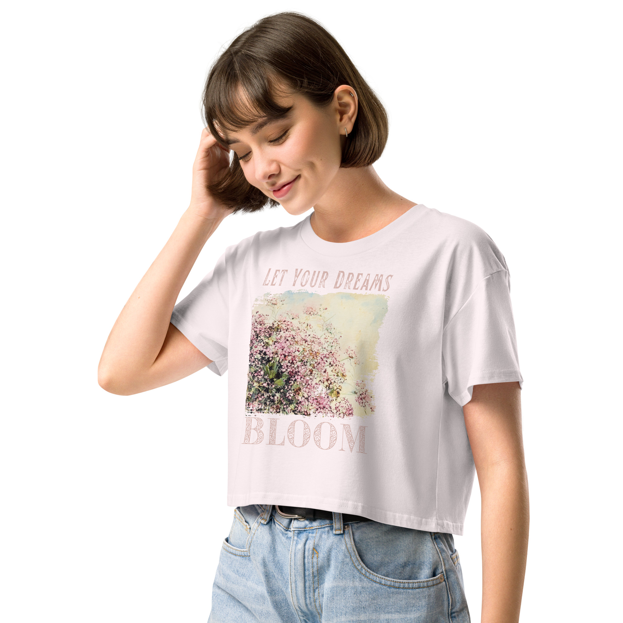 Wild Bloom crop tee – Bone (front view)