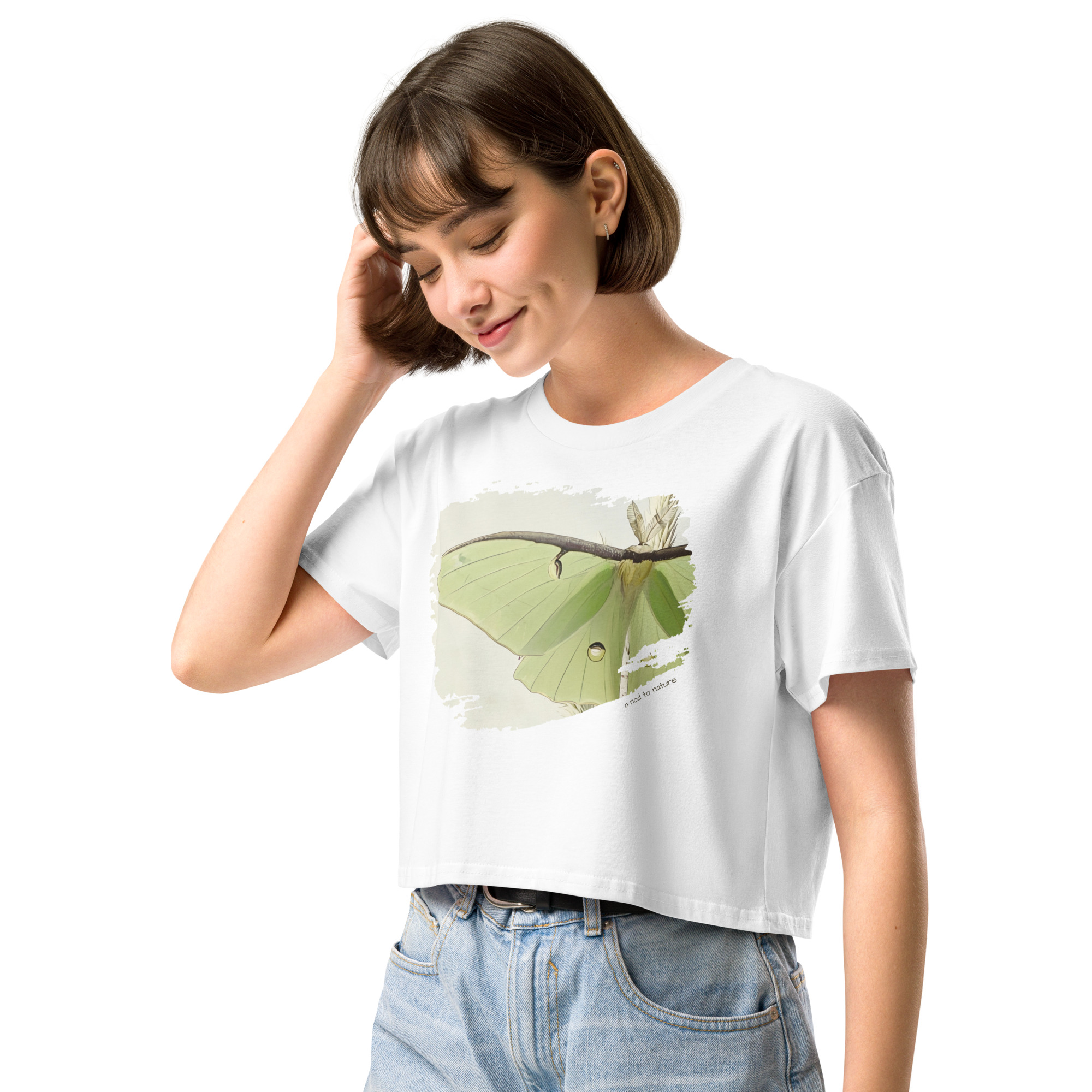 Luna crop tee – Bone (front view)