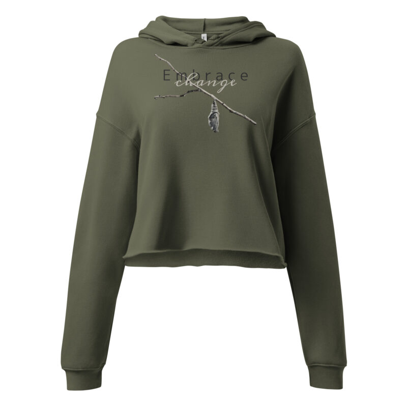 Embrace Change cropped hoodie – Military Green (front view)