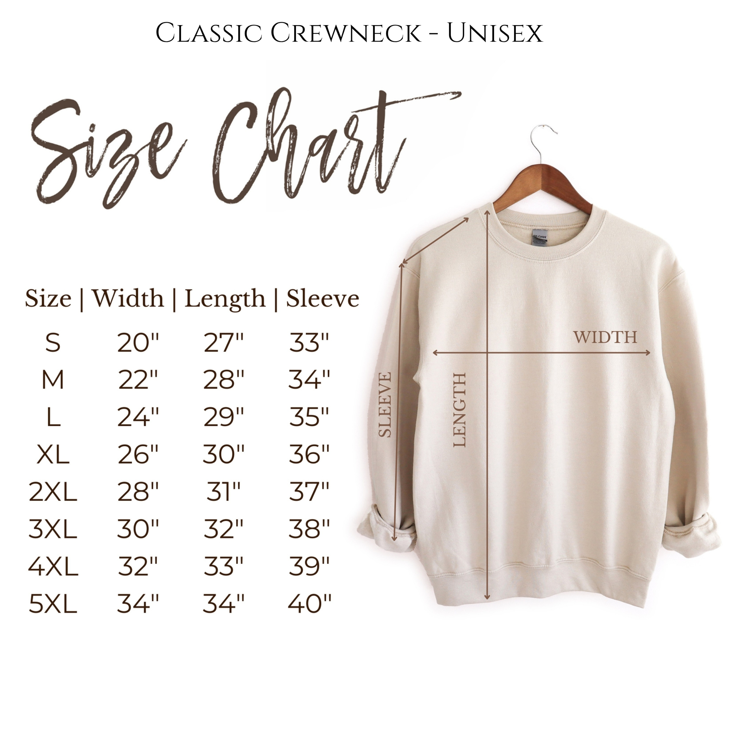 Gildan 18000 Classic Fit Sweatshirt size guide
