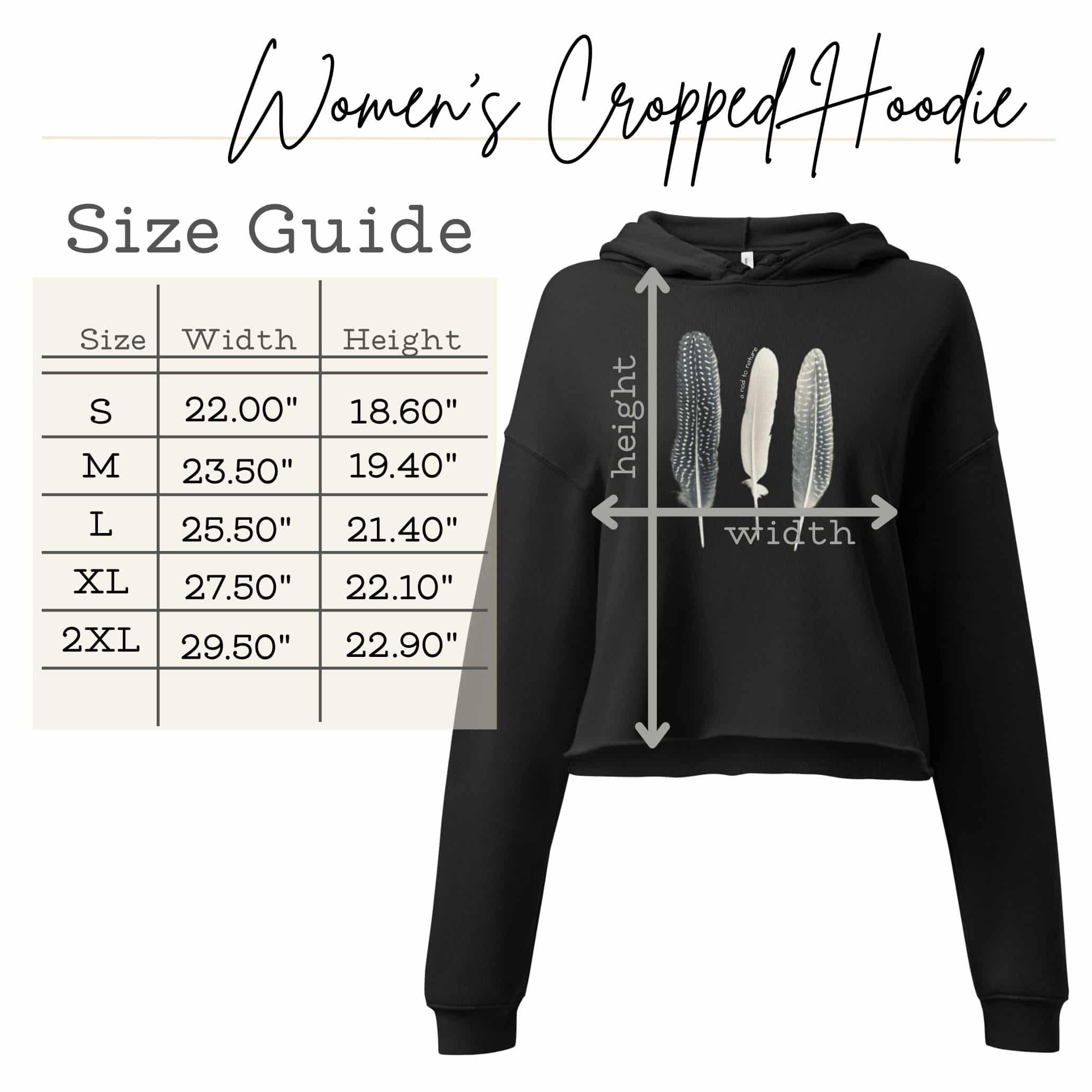 Cropped hoodie size guide with chest and body length measurements