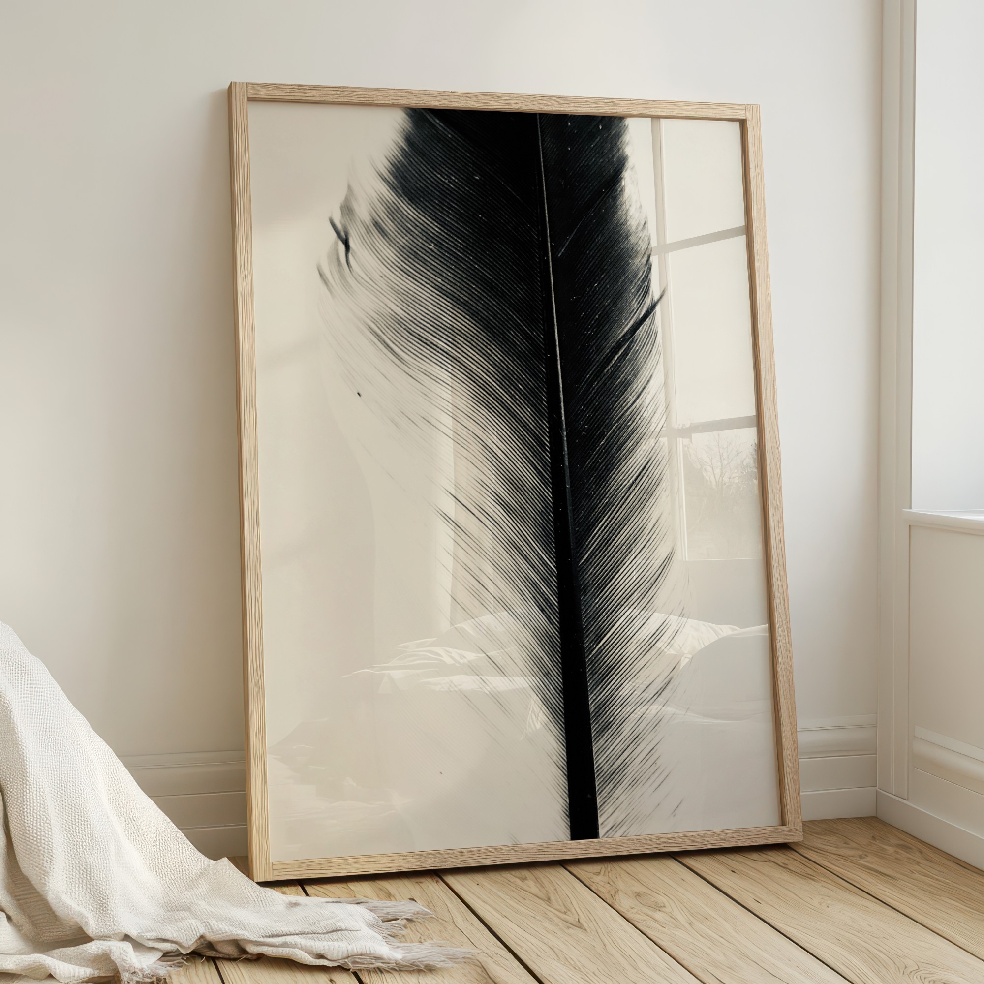 Framed feather artwork mockup from A Nod to Nature.