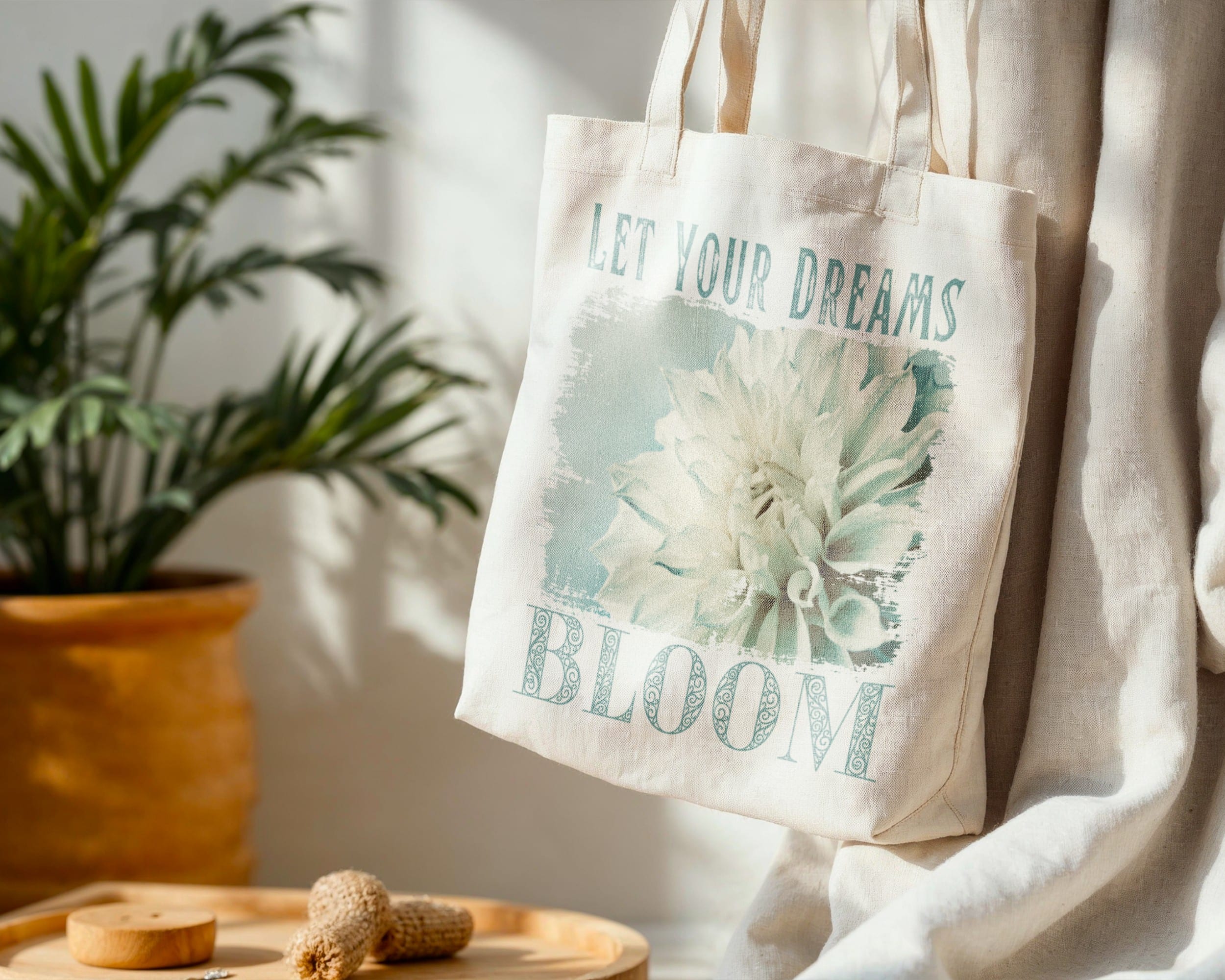 Dream Bloom — Teal Dahlia Standard Tote Dream Bloom — Teal Dahlia Standard Tote tote bags – Natural