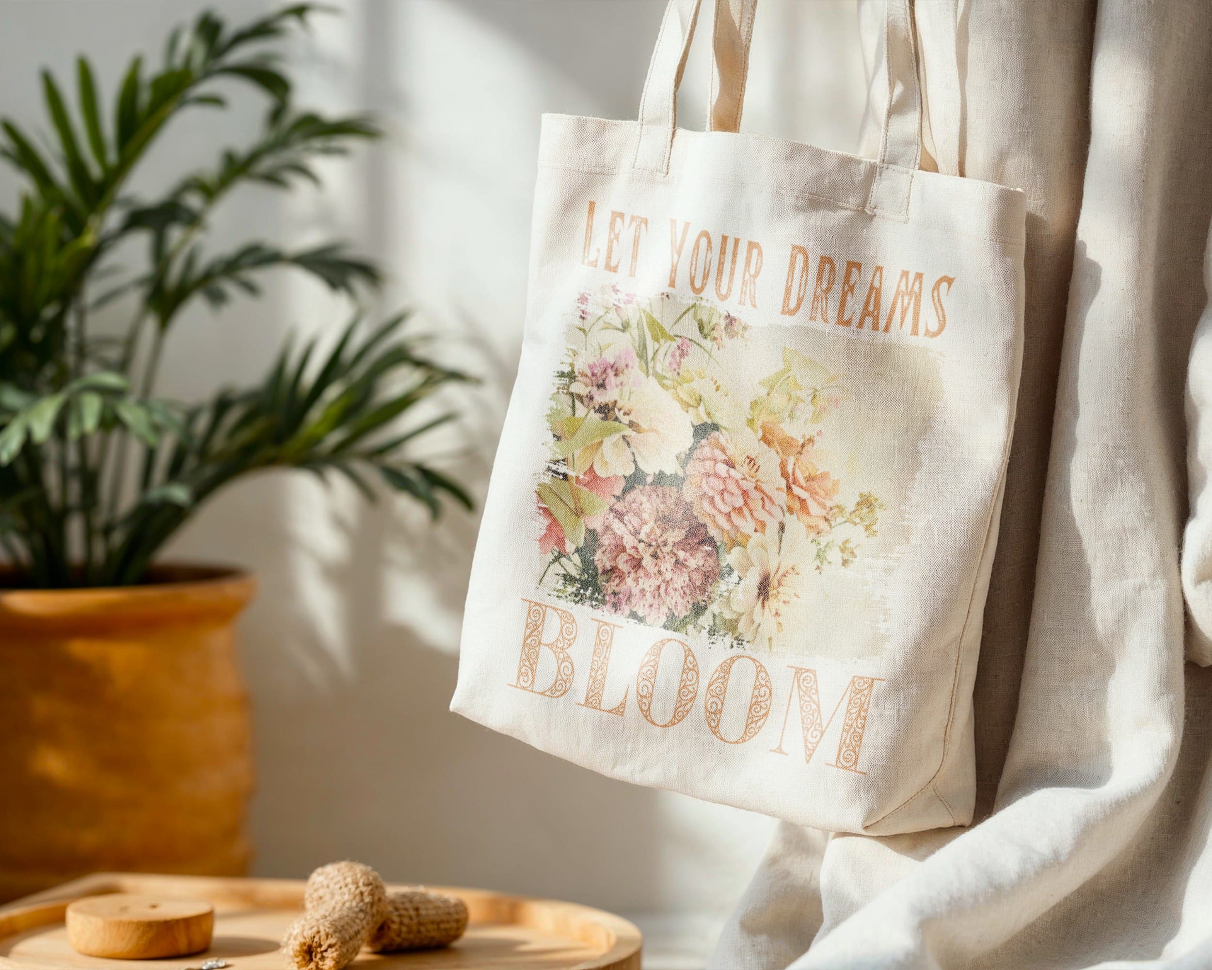 Dream Bloom — Peach Blossom Standard Tote tote bags – Natural