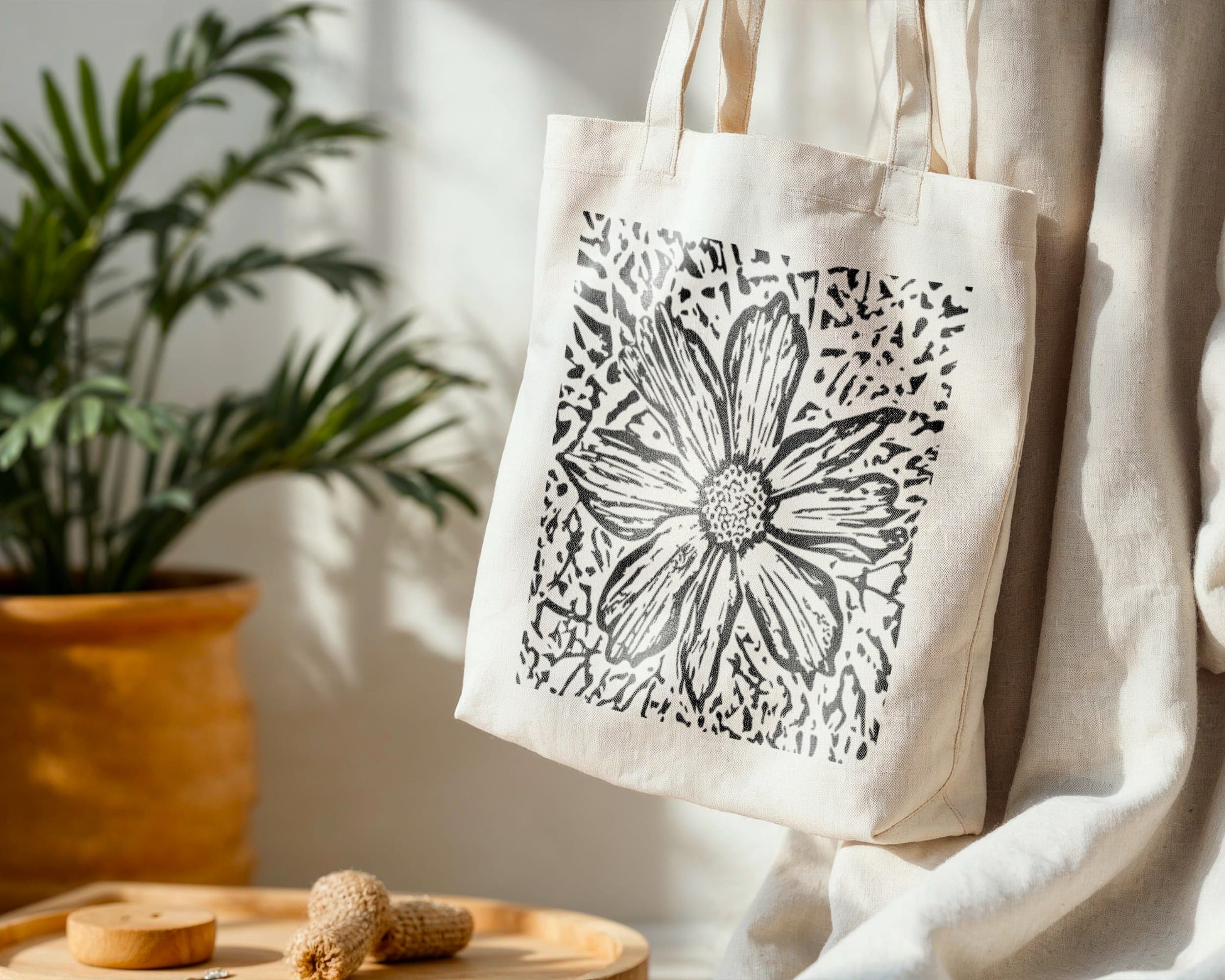 Bloom Etched — Single Blossom Standard Tote Bloom Etched — Single Blossom Standard Tote tote bags – Natural