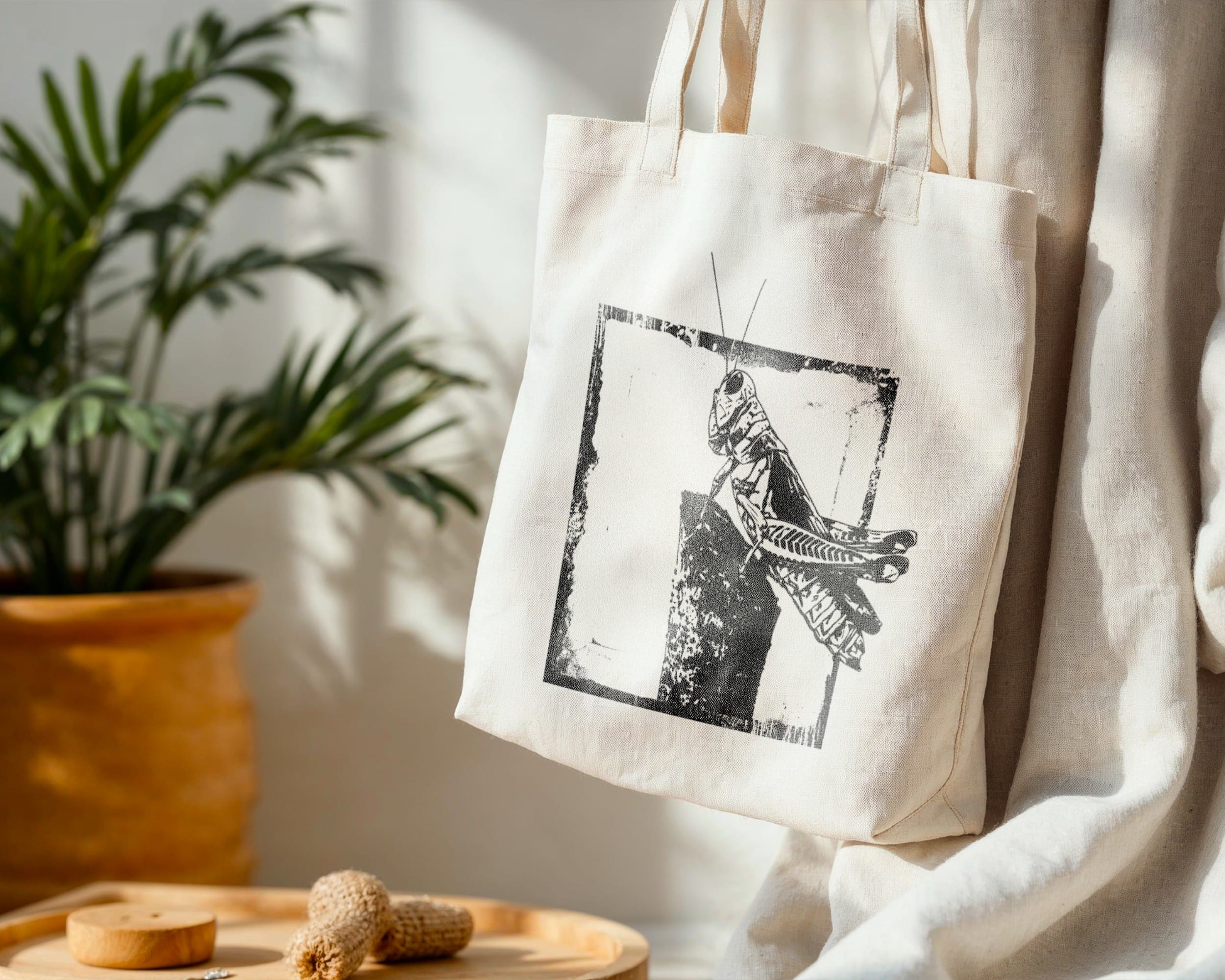 The Watchful Grasshopper — Standard Tote The Watchful Grasshopper — Standard Tote tote bags