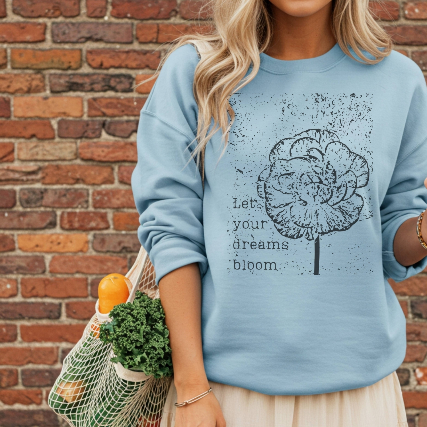 Dreams Bloom Sweatshirt — Ranunculus classic style sweatshirts – Light Blue
