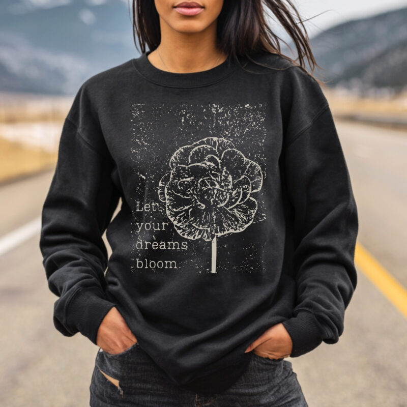 Dreams Bloom Sweatshirt — Ranunculus classic style sweatshirts – Black