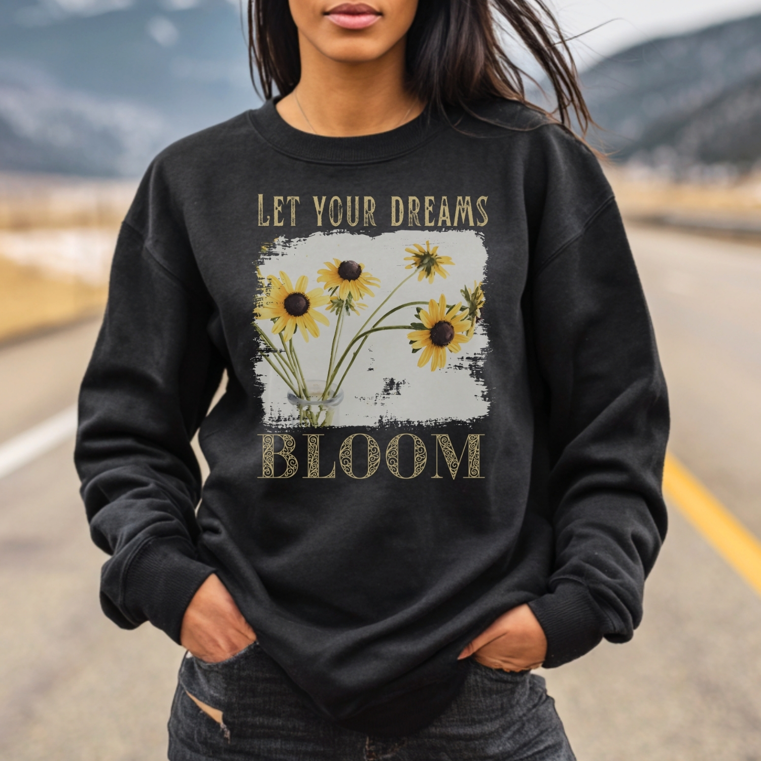 Dreams Bloom Sweatshirt — Brown-Eyed Susans Dreams Bloom Sweatshirt — Brown-Eyed Susans classic style sweatshirts – Black
