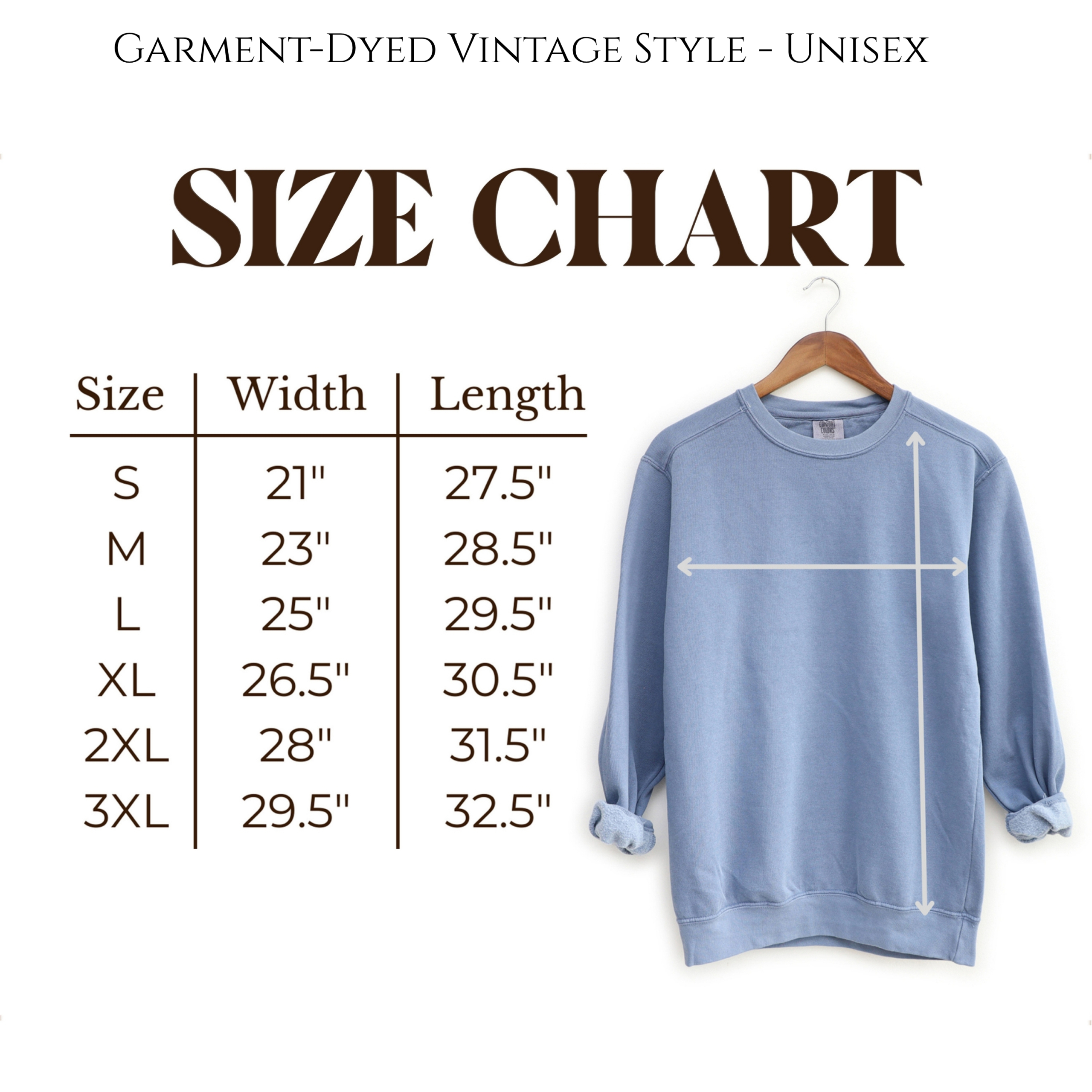 Comfort Colors 1566 unisex sweatshirt size guide