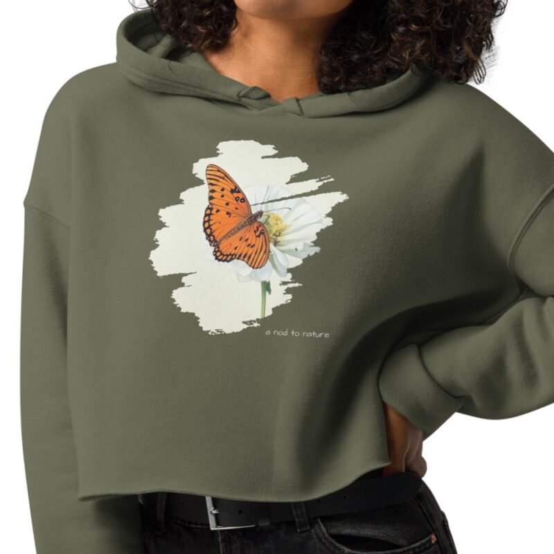 Flutter & Bloom – Cropped Hoodie – Black