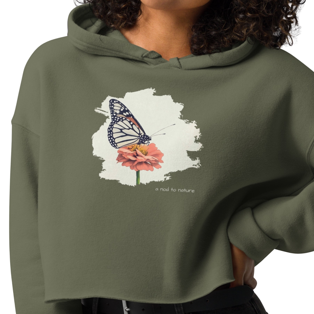 Monarch & Bloom – Cropped Hoodie – Black (front view)