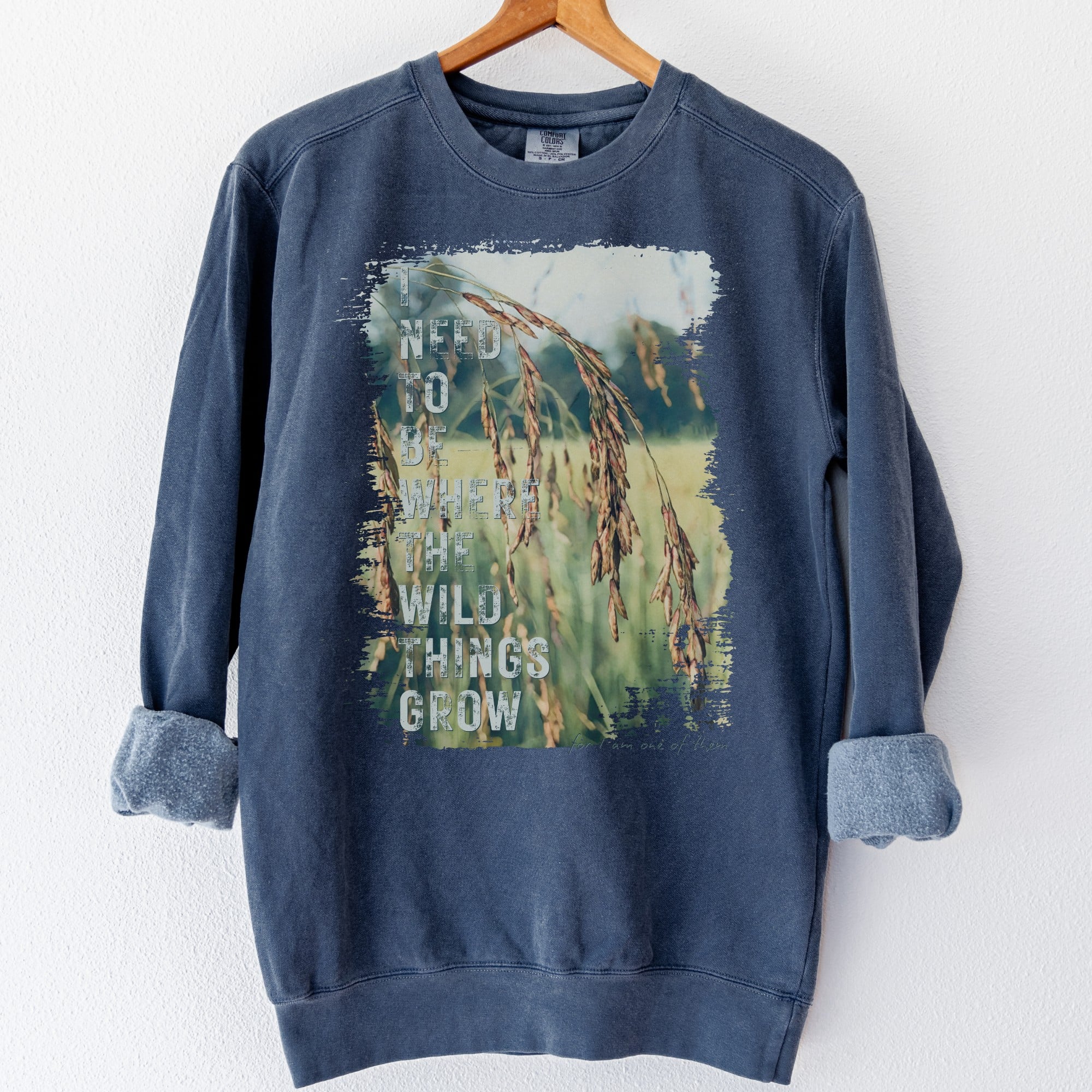 Grassy Sway — Wild Things Grow Sweatshirt Grassy Sway — Wild Things Grow Sweatshirt vintage style sweatshirts – Blue Spruce (front view)