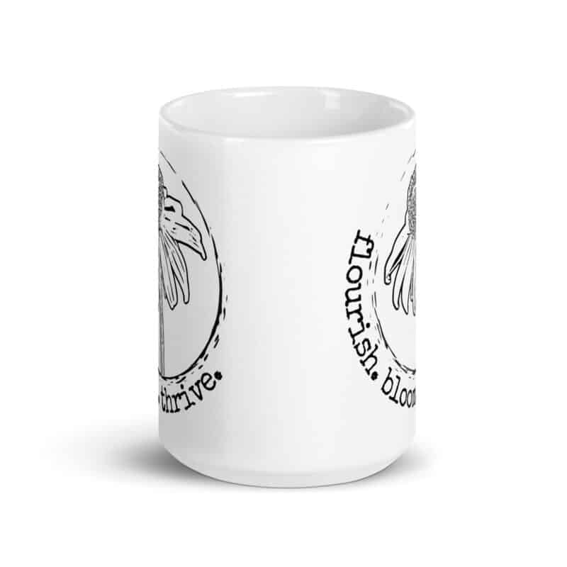 Flourish. Bloom. Thrive. — 15 oz Mug mugs (front view)